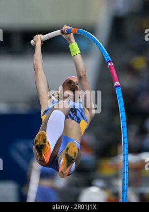 Doha, Katar. 5. Mai 2023. Sandi Morris aus den Vereinigten Staaten tritt beim 2023. Diamond League Athletics Meeting im Suhaim bin Hamad Stadium in Doha, Hauptstadt von Katar, am 5. Mai 2023 an. Kredit: Nikku/Xinhua/Alamy Live News Stockfoto