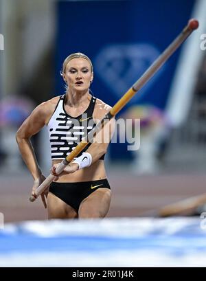 Doha, Katar. 5. Mai 2023. Katie Moon aus den Vereinigten Staaten tritt beim 2023. Diamond League Athletics Meeting im Suhaim bin Hamad Stadium in Doha, Hauptstadt von Katar, am 5. Mai 2023 an. Kredit: Nikku/Xinhua/Alamy Live News Stockfoto