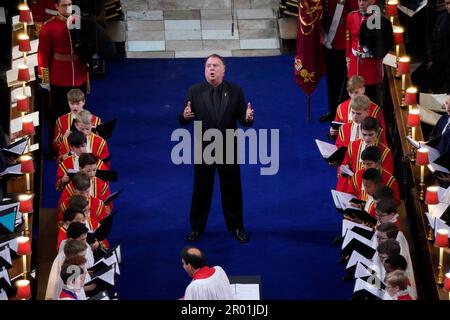 Bass Baritone Sir Bryn Terfel singt auf der Krönung von König Karl III. Und Königin Camilla in Westminster Abbey, London. Foto: Samstag, 6. Mai 2023. Stockfoto