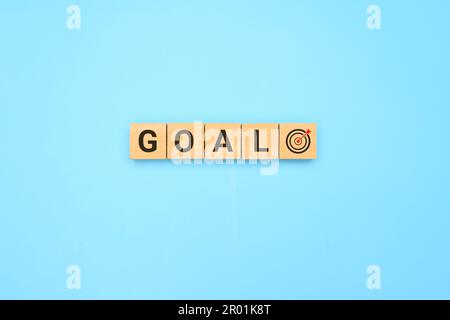 ZIELTEXT auf Holzwürfel, Geschäftsziel und Planungsziel Stockfoto