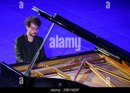 Can Cakmur, Solo-Klavierkonzert, Brahms-Pollencia-Festival, Mallorca, Balearen, Spanien. Stockfoto