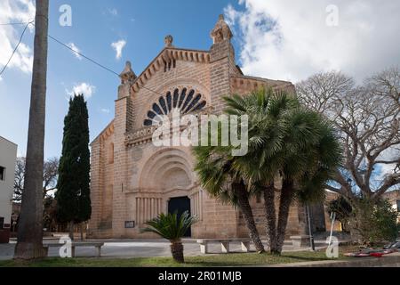 Son Carrio Kirche, Ort der Schlacht von mallorca, Son Servera, Mallorca, Balearen, Spanien. Stockfoto