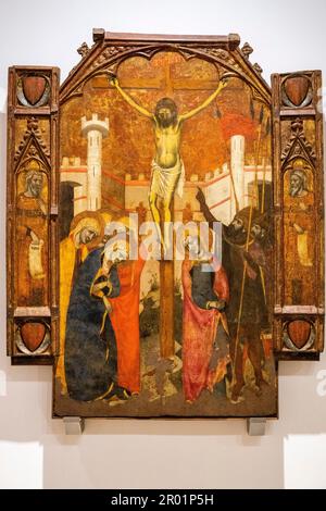 Paneele aus dem Hauptaltarstück des Königlichen Palastes Almudaina, 1343-1358, Tempera und Blattgold auf Holz, Kapelle Santa Anna de la Almudaina, Museu de Mallorca, Palma, Mallorca, Balearen, Spanien. Stockfoto