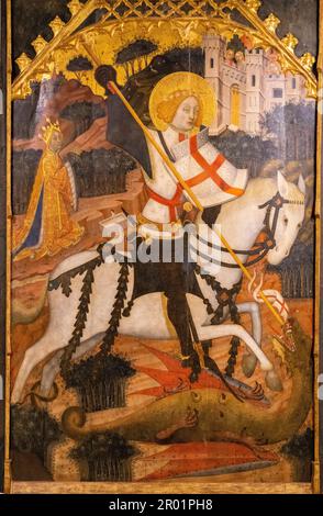 St. George, 1410, Tempera auf Holz, Francesc kommt, Kirche des Klosters St. Francis in Inka, Museu de Mallorca, Palma, Mallorca, Balearen, Spanien. Stockfoto