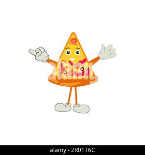 Pizza Cartoon Figur, moderner Vektorschablonensatz mit Maskottchen Illustrationen. Symbolkonzept Für Lebensmittelobjekte Isolierter Premium-Vektor. Stock Vektor