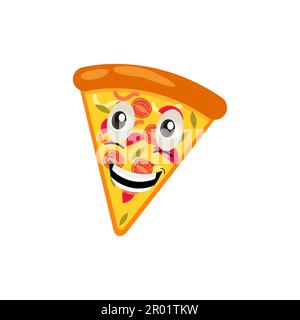 Pizza Cartoon Figur, moderner Vektorschablonensatz mit Maskottchen Illustrationen. Symbolkonzept Für Lebensmittelobjekte Isolierter Premium-Vektor. Stock Vektor