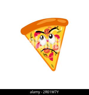 Pizza Cartoon Figur, moderner Vektorschablonensatz mit Maskottchen Illustrationen. Symbolkonzept Für Lebensmittelobjekte Isolierter Premium-Vektor. Stock Vektor