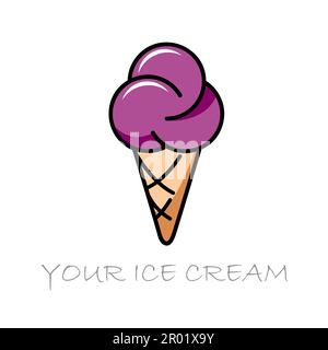 Lila Eiscreme in der Waffelform. Symbol für flache Vektorkontur. Cartoon-Style-Illustration. Flaches Logo-Design Stock Vektor