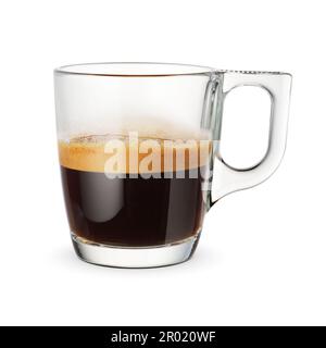 Glasbecher Espresso isoliert auf weißem Hintergrund. Stockfoto