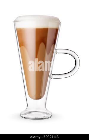 Doppelwandige Tasse Kaffee-Mocha oder mocaccino isoliert auf weißem Hintergrund mit Schneidepfad. Stockfoto
