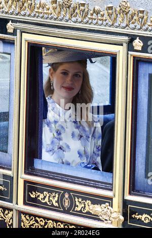 London, Großbritannien. 06. Mai 2023. Lady Louise Mountbatten-Windsor verlässt Westminster nach der Krönungszeremonie von König Karl III. Und Königin Camilla im Zentrum von London, Großbritannien, am 6. Mai 2023. Foto: Raphael Lafargue/ABACAPRESS.COM Kredit: Abaca Press/Alamy Live News Stockfoto