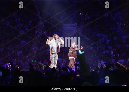 Sänger Quevedo bei einem Konzert im Wizink Center in Madrid, Spanien am 5. Mai 2023. Der kanarische Künstler hat mit seiner DQE Tour durch ganz Spanien gereist. (Foto: Alvaro Laguna/Pacific Press/Sipa USA) Stockfoto