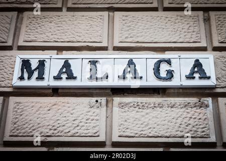 Schild von Málaga, Andalusien in Spanien Stockfoto