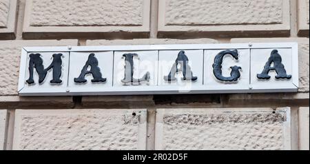 Schild von Málaga, Andalusien in Spanien Stockfoto