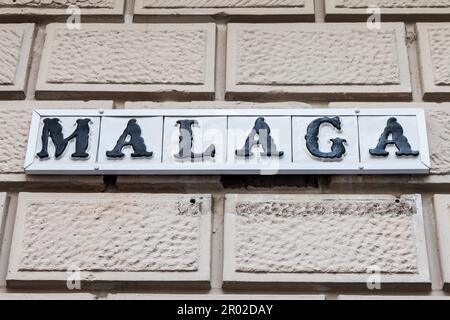 Schild von Málaga, Andalusien in Spanien Stockfoto