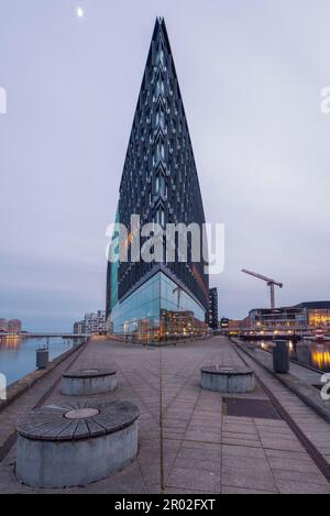 Aller Media Bürokomplex, futuristisches Gebäude am Kopenhagener Kai, entworfen von PLH Architects, Kopenhagen, Dänemark Stockfoto