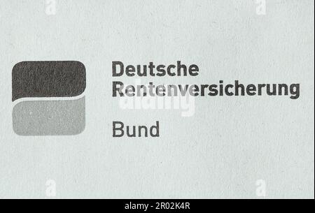 Schriftzug mit Logo, Deutsche Rentenversicherung, Umschlag, Deutschland Stockfoto