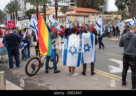 Istael, Demonstration gegen die israelische Regierung, Protest gegen die Justizreform, Tel Aviv Stockfoto