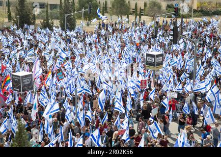 Istael, Demonstration gegen die israelische Regierung, Protest gegen die Justizreform, Jerusalem Stockfoto