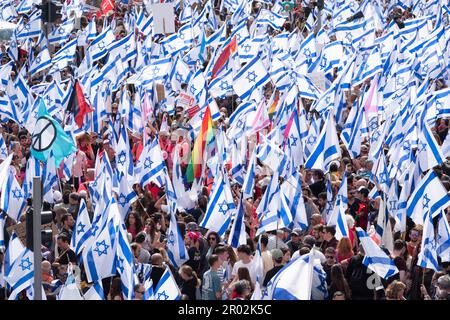 Istael, Demonstration gegen die israelische Regierung, Protest gegen die Justizreform, Jerusalem Stockfoto