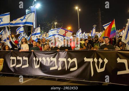 Istael, Demonstration gegen die israelische Regierung, Protest gegen die Justizreform, Tel Aviv Stockfoto