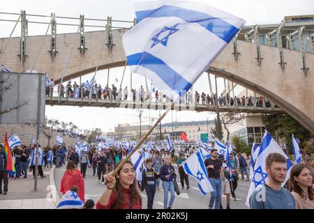 Istael, Demonstration gegen die israelische Regierung, Protest gegen die Justizreform, Jerusalem Stockfoto