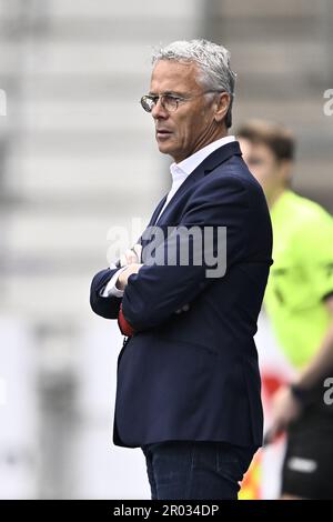 Lommel, Belgien. 06. Mai 2023. Deinzes Cheftrainer Marc Grosjaen zeigte sich während eines Fußballspiels zwischen Jong Genk (U23) und KMSK Deinze am Samstag, den 06. Mai 2023 in Genk, am 9. (Von 10) Tag der Relegation Play-offs der 1B. Division der belgischen Meisterschaft „Challenger Pro League“ 2022-2023. BELGA FOTO JOHAN EYCKENS Kredit: Belga News Agency/Alamy Live News Stockfoto