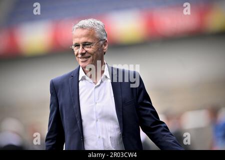 Lommel, Belgien. 06. Mai 2023. Deinzes Cheftrainer Marc Grosjaen zeigte sich während eines Fußballspiels zwischen Jong Genk (U23) und KMSK Deinze am Samstag, den 06. Mai 2023 in Genk, am 9. (Von 10) Tag der Relegation Play-offs der 1B. Division der belgischen Meisterschaft „Challenger Pro League“ 2022-2023. BELGA FOTO JOHAN EYCKENS Kredit: Belga News Agency/Alamy Live News Stockfoto