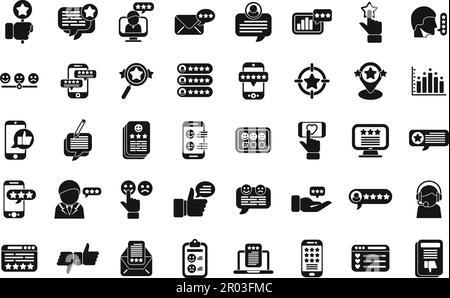 Symbole für Kundenreferenzen legen einen einfachen Vektor fest. Serviceüberprüfung. Klient positiv Stock Vektor