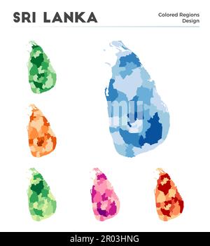 Kartensammlung Sri Lankas. Grenzen Sri Lankas für Ihre Infografik. Farbige Länderregionen. Vektordarstellung. Stock Vektor