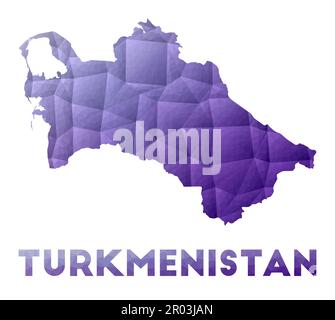 Karte Turkmenistans. Niedrige Poly-Darstellung des Landes. Lilafarbenes geometrisches Design. Darstellung des polygonalen Vektors. Stock Vektor