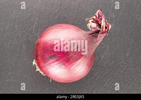 Eine organische blaue Birne auf einem Schieferstein, Makro, Draufsicht. Stockfoto