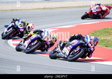 6. Mai 2023: Circuit de Barcelona, Catalunya, Barcelona, Spanien: FIM Superbike-Weltmeisterschaft Barcelona 2023: Rennen 1, Toprak Razgatlioglu, Pata Yamaha Prometeon WorldSBK ridding Yamaha YZF R1 Stockfoto