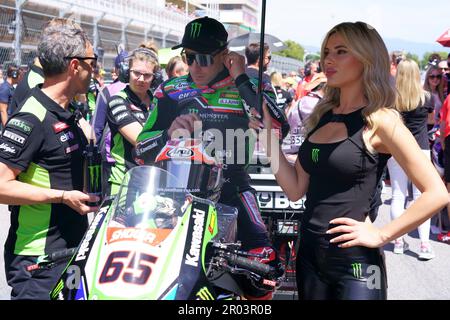 6. Mai 2023: Circuit de Barcelona, Catalunya, Barcelona, Spanien: FIM Superbike-Weltmeisterschaft Barcelona 2023: Rennen 1, Jonathan Rea, Kawasaki Racing Team WorldSBK Ridding Kawasaki ZX-10RR Stockfoto