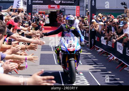 6. Mai 2023: Circuit de Barcelona, Catalunya, Barcelona, Spanien: FIM Superbike-Weltmeisterschaft Barcelona 2023: Rennen 1, Toprak Razgatlioglu, Pata Yamaha Prometeon WorldSBK ridding Yamaha YZF R1 Stockfoto