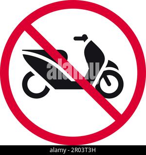 Kein Roller-Parkplatz, Schild mit Schaukelsitz, Retro-Moped verboten, moderner Rundaufkleber, Vektorzeichnung Stock Vektor