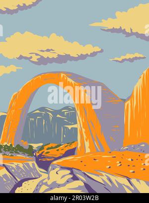 WPA-Poster des Rainbow Bridge National Monument in der Glen Canyon National Recreation Area in San Juan County, Utah, USA, in Works Project admin Stockfoto