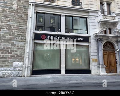 Genf, Schweiz - 12. Januar 2023: Büro der Bank of China in Genf. Die Bank of China ist eine der vier größten staatseigenen Geschäftsbanken in China Stockfoto