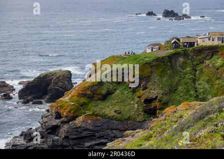 Blick von der Südwestküste des Lizard Point in Cornwall, dem südlichsten Punkt des englischen Festlands. Stockfoto