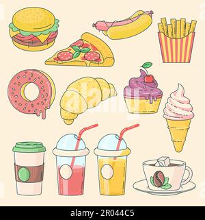 Fastfood-Icon-Set Stock Vektor