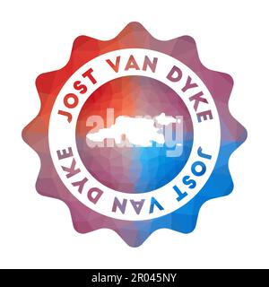 Jost Van Dyke Low Poly Logo. Farbenfrohes Logo der Insel für Steigungen im geometrischen Stil. Mehrfarbiges, polygonales Jost Van Dyke abgerundetes Schild mit ma Stock Vektor