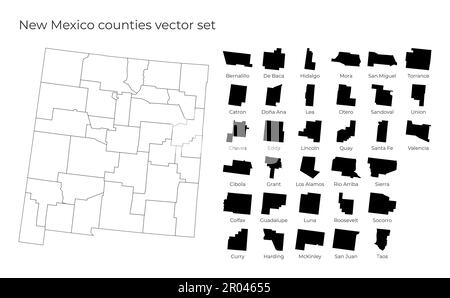 Karte von New Mexico mit Formen von Regionen. Leere Vektorkarte des US-Bundesstaates mit Bezirken. Die Grenzen des US-Bundesstaates für Ihre Infografik. Vector Illustrati Stock Vektor