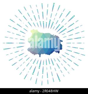 Gestalt von Ischia, polygonaler Sonnenbrand. Karte der Insel mit farbenfrohen Sternenstrahlen. Ischia Illustration in Digital, Technologie, Internet, Netzwerk Stil. Stock Vektor