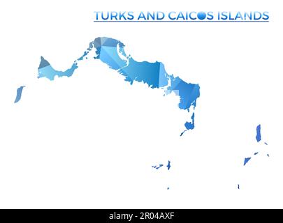 Karte der polygonalen Vektorinseln Turks und Caicos. Lebendige geometrische Insel mit niedrigem Poly-Stil. Überzeugende Illustration für Ihre Infografiken. Technologie, in Stock Vektor