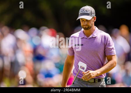 Charlotte, NC, USA. 6. Mai 2023. Wyndham Clark in der dritten Runde der Wells Fargo Championship 2023 im Quail Hollow Club in Charlotte, NC, auf dem 8. Green. (Scott Kinser/Cal Sport Media). Kredit: csm/Alamy Live News Stockfoto