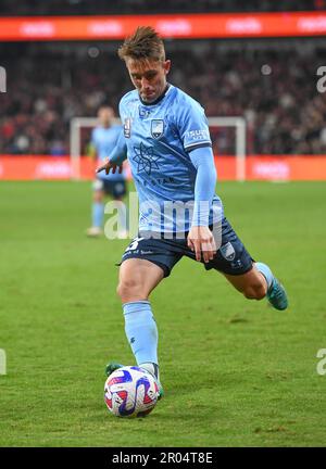 Sydney, Australien. 06. Mai 2023. Joel Bruce King vom FC Sydney wurde während des A-League 2023 Finals Series-Spiels zwischen dem FC Sydney und den Western Sydney Wanderers im CommBank Stadium in Aktion gesehen. Endstand: Sydney FC 2:1 Western Sydney Wanderers (Foto: Luis Veniegra/SOPA Images/Sipa USA) Guthaben: SIPA USA/Alamy Live News Stockfoto
