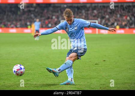 Sydney, Australien. 06. Mai 2023. Joel Bruce King vom FC Sydney wurde während des A-League 2023 Finals Series-Spiels zwischen dem FC Sydney und den Western Sydney Wanderers im CommBank Stadium in Aktion gesehen. Endstand: Sydney FC 2:1 Western Sydney Wanderers (Foto: Luis Veniegra/SOPA Images/Sipa USA) Guthaben: SIPA USA/Alamy Live News Stockfoto