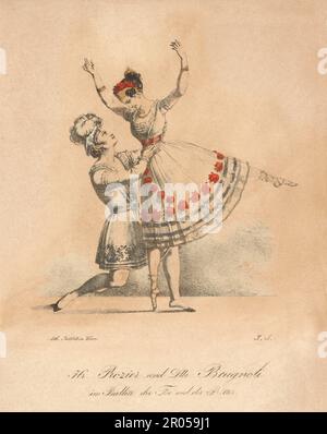 1825 Ca , WIEN , ÖSTERREICH : die gefeierte italienische Ballerina AMALIA BRUGNOLI SAMENGO ( Samingo , 1802 - 1892 ) , in diesem Bild mit Tänzer ROZIER im Ballett " die Feé und det Ritter " . Verheiratet mit dem Coreographen und Tänzer PAOLO SAMENGO ( 1797 - 1863 ) in Neapel ( Italien ), 1828 . Porträt von J. S., gedruckt in Wien. - GESCHICHTE - FOTO STORICHE - BALLERINA - CHOREOGRAPHER - COREOGRAFO - Ballett - BALLETTO CLASSICO - Theater - TEATRO - TANZ - DANZA - KLASSIK - Tänzer - Incisione - Gravur - Illustration - Ballerino - Ballerina - Duo - Duetto - OTTOCENTO - '800 - 800 - Stockfoto