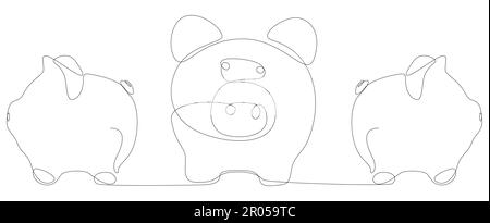 Eine durchgehende Linie von Piggy Banks. Vektorkonzept zur Darstellung dünner Linien. Kontur Zeichnen kreativer Ideen. Stock Vektor