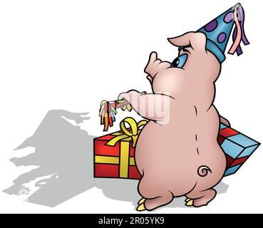 Piggy mit Geschenken geht zu einer Feier Stock Vektor